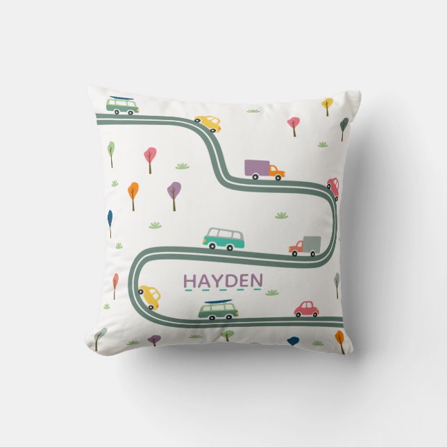Cars and Vehicles Winding Road Personalised Kids Cushion (Front)