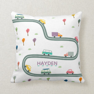 Cars and Vehicles Winding Road Personalised Kids Cushion