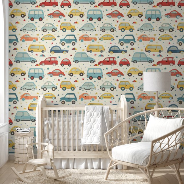 Cars Baby Boy Seamless Pattern Nursery Room Wallpaper (Kids)