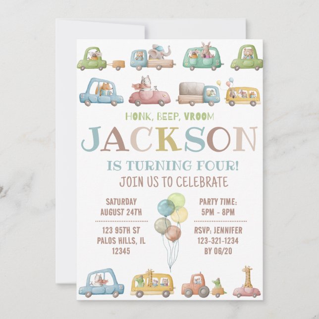 Cars birthday invitation Transportation truck card (Front)