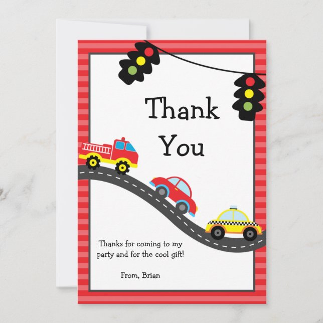 Cars Birthday Party Thank You (Front)