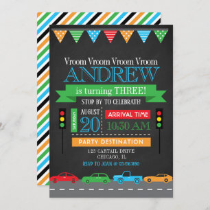 Cars Chalkboard Birthday Party Invitation