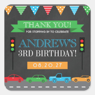 Cars Chalkboard Birthday Party Thank You Square Sticker