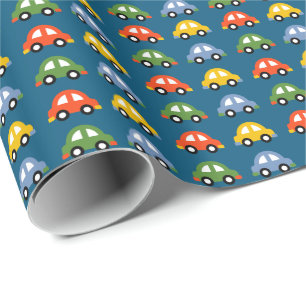 Cars in blue wrapping paper