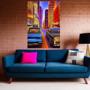 Cars in the city AI Art Poster