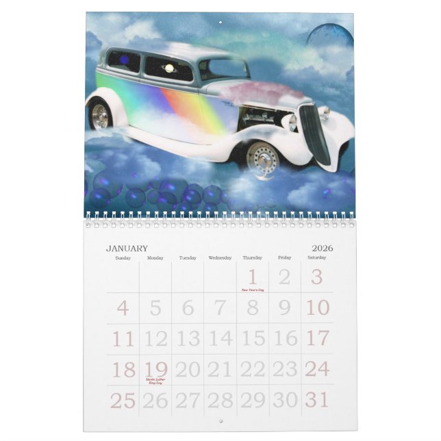 Cars in the clouds calendar by valxart (Jan 2026)