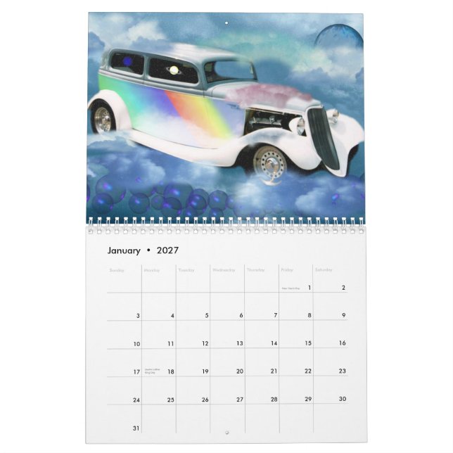 Cars in the clouds calendar by valxart.com (Jan 2027)