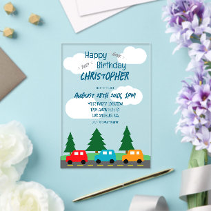 Cars Kids Boy Birthday Acrylic Invitations