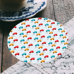Cars Kids Boy Birthday Round Paper Coaster