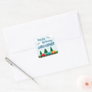 Cars Kids Boy Birthday Square Sticker