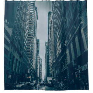 CARS OF ROAD BETWEEN BUILDINGS ON VIGNETTE PHOTOGR SHOWER CURTAIN