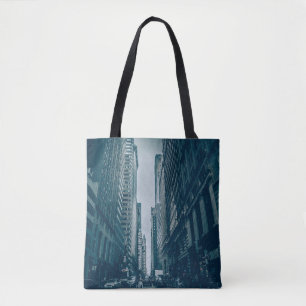 CARS OF ROAD BETWEEN BUILDINGS ON VIGNETTE PHOTOGR TOTE BAG