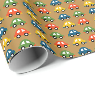 Cars on brown wrapping paper