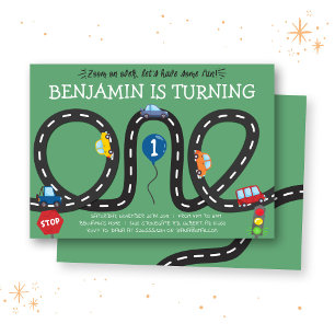 Cars on Roads 1st Birthday Invitation