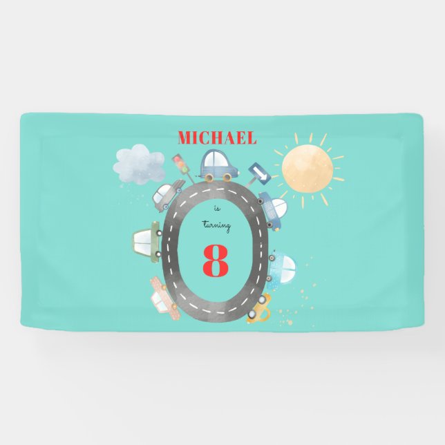 Cars on the road boy birthday banner (Horizontal)