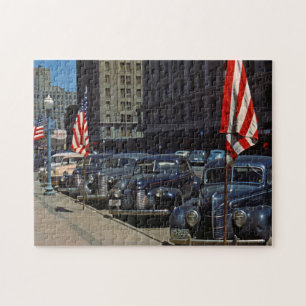 Cars Parked on a City Street, Lincoln, NE, 1942 Jigsaw Puzzle
