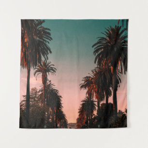 Cars parked on grey concrete near trees tapestry