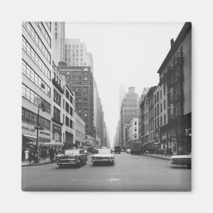 Cars riding on city street B&W Magnet