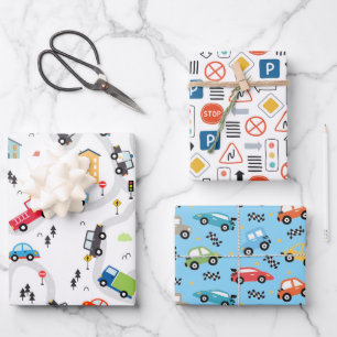 Cars Road Signs Birthday Wrapping Paper Sheet