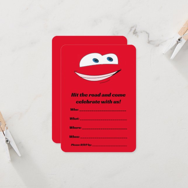 Cars Theme Birthday Invitation (Front/Back In Situ)