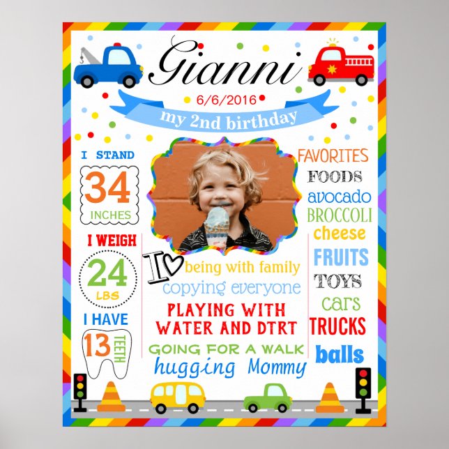 Cars Transportation First Birthday sign poster (Front)