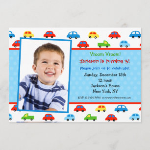 Cars Truck Photo Birthday Party Invitation boy