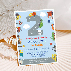 Cars & Trucks 2nd Birthday Boy Invite