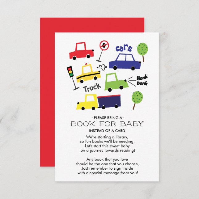 Cars & Trucks Baby Shower Book for Baby Card (Front/Back)