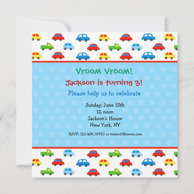 Cars Trucks Birthday Party Invitations Kids boy (Front)