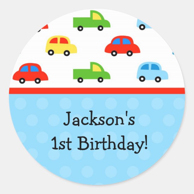 Cars Trucks Birthday Party Thank you Stickers (Front)
