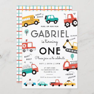 Cars & Trucks City Transportation birthday Party Invitation