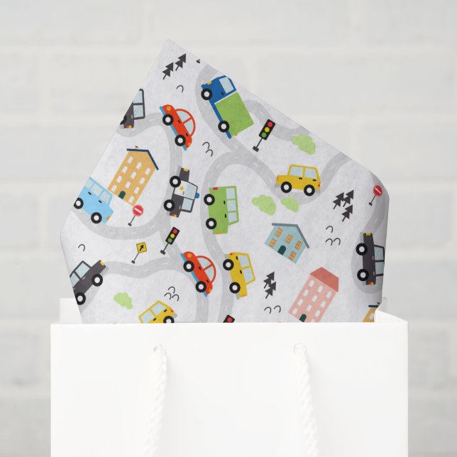 Cars Trucks Decoupage Paper, Transportation Tissue Paper (Gift Bag)