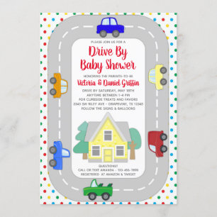 Cars Trucks Drive By Baby Shower Invitation