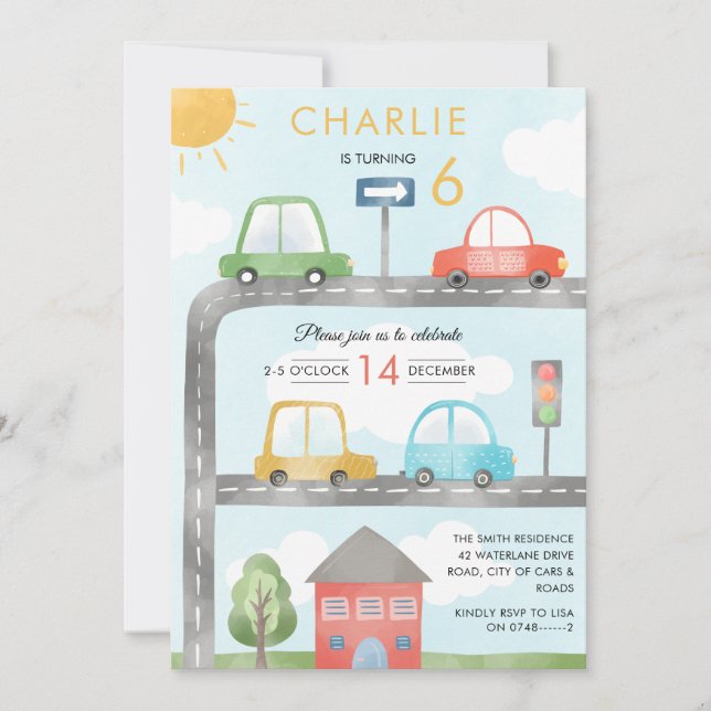Cars Vehicles and Road Transport Boy's Birthday Invitation (Front)