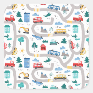 Cars & Vehicles Cartoon Road Pattern Background Square Sticker