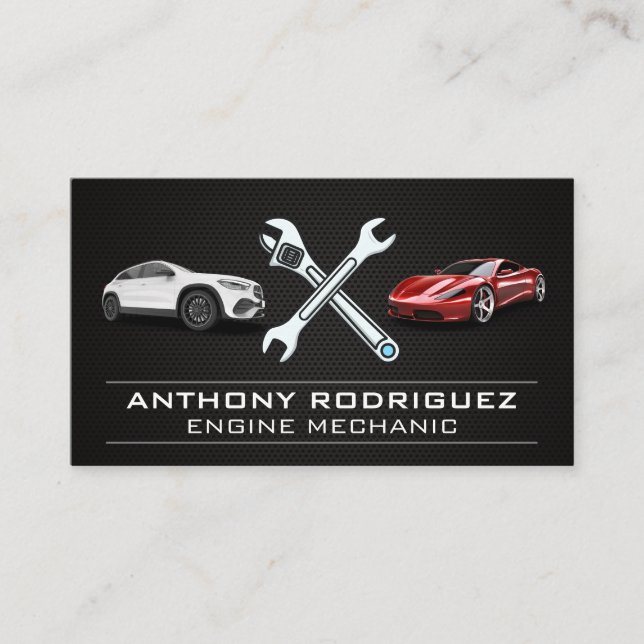 Cars | Wrenches | Mechanic Car Repair Business Card (Front)