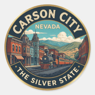 Carson City Nevada Capital Western Retro Travel Classic Round Sticker