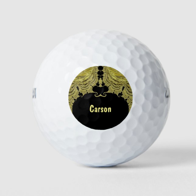 CARSON ~ GOLD AND BLACK Fractal Design ~ Unique  Golf Balls (Front)