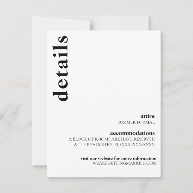 Carson Modern Wedding Details Card (Front)