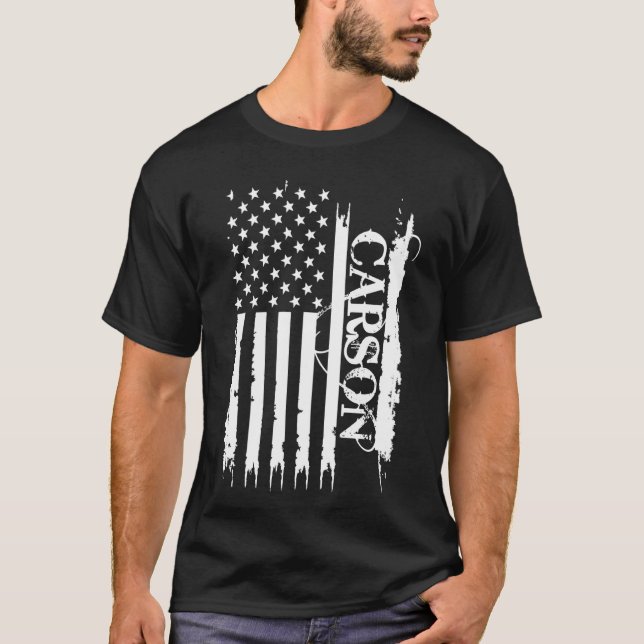 Carson United States Distressed w US Flag T-Shirt (Front)