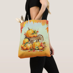Cart of Pumpkins Fall Leaf Border Orange Halloween Tote Bag