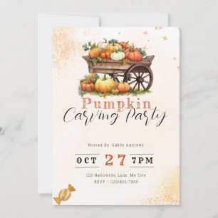 Cart of Pumpkins Orange Pumpkin Carving Party Invitation