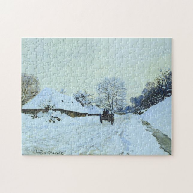 Cart Snow Covered Road Saint-Simeon Monet Fine Art Jigsaw Puzzle (Horizontal)