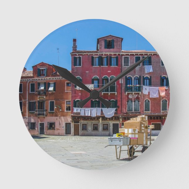 Cart with boxes in Venice Round Clock (Front)