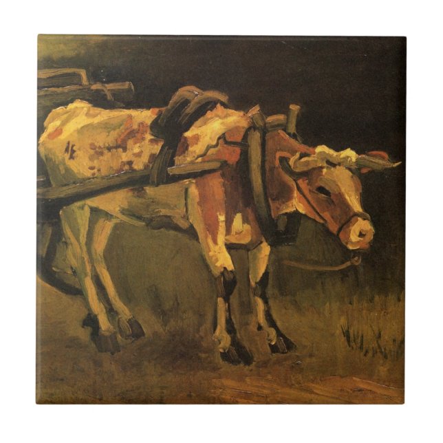 Cart with Red and White Ox by Vincent van Gogh Ceramic Tile (Front)