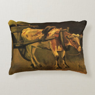 Cart with Red and White Ox by Vincent van Gogh Decorative Cushion