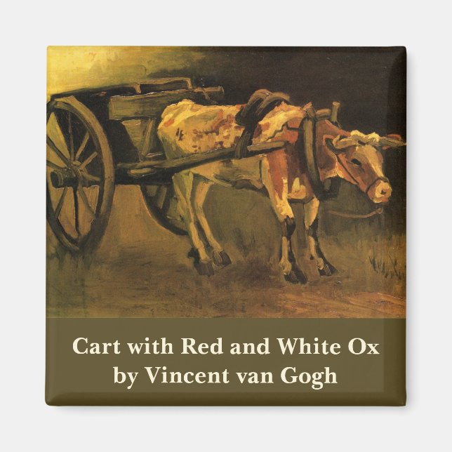 Cart with Red and White Ox by Vincent van Gogh Magnet (Front)