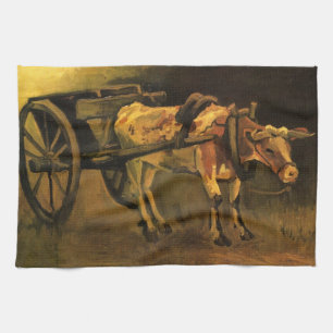 Cart with Red and White Ox by Vincent van Gogh Tea Towel