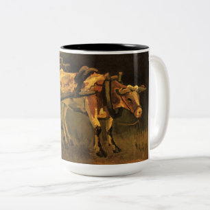 Cart with Red and White Ox (Vincent van Gogh) Two-Tone Coffee Mug