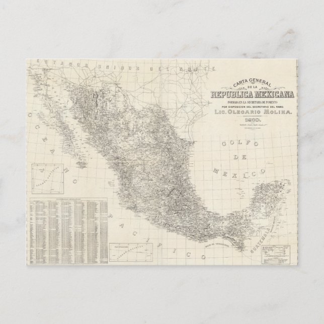 Carta general de la Republica Mexicana Map Postcard (Front)